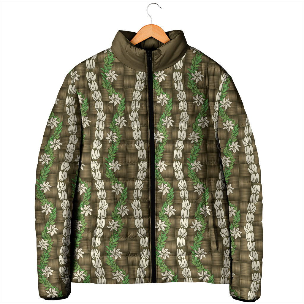 Pikake Maile Tiare Lei Padded Jacket Natural Lauhala Pattern
