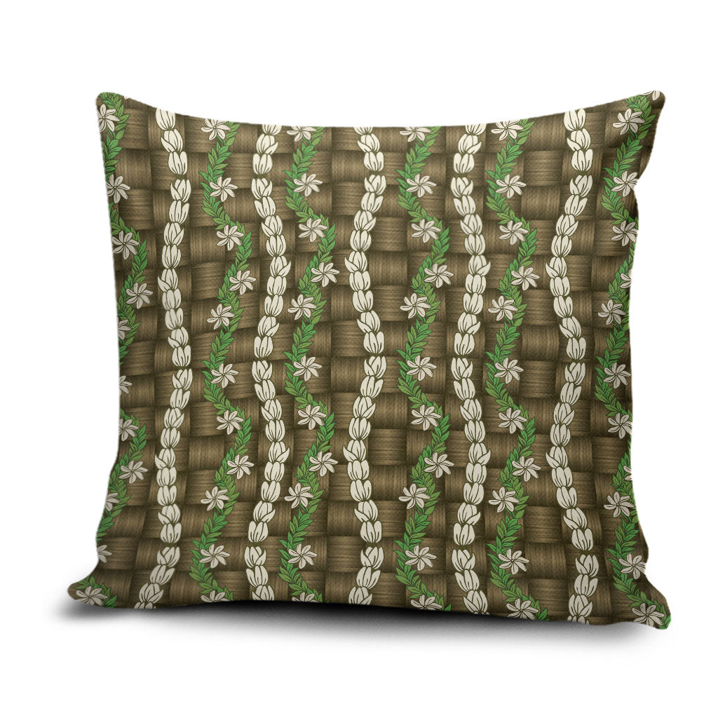 Pikake Maile Tiare Lei Pillow Cover Natural Lauhala Pattern LT01 Brown - Polynesian Pride