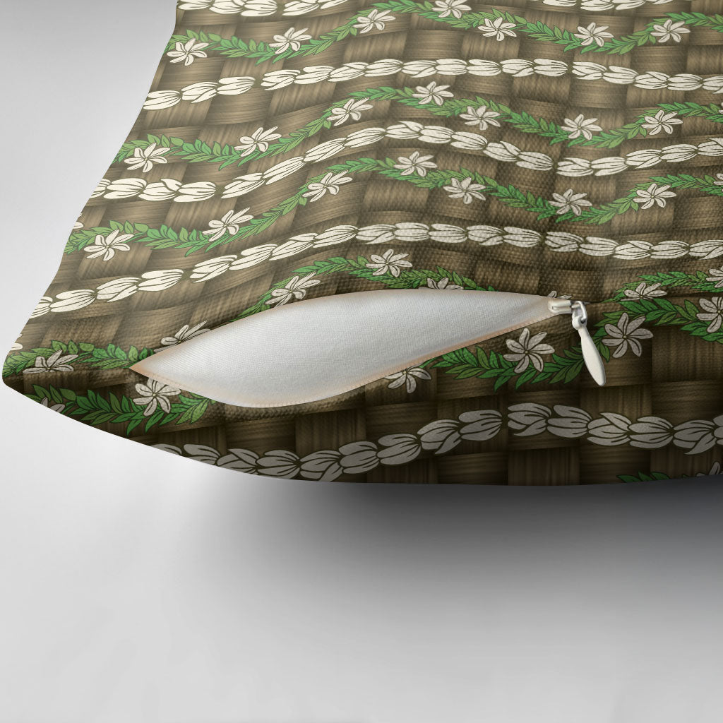 Pikake Maile Tiare Lei Pillow Cover Natural Lauhala Pattern