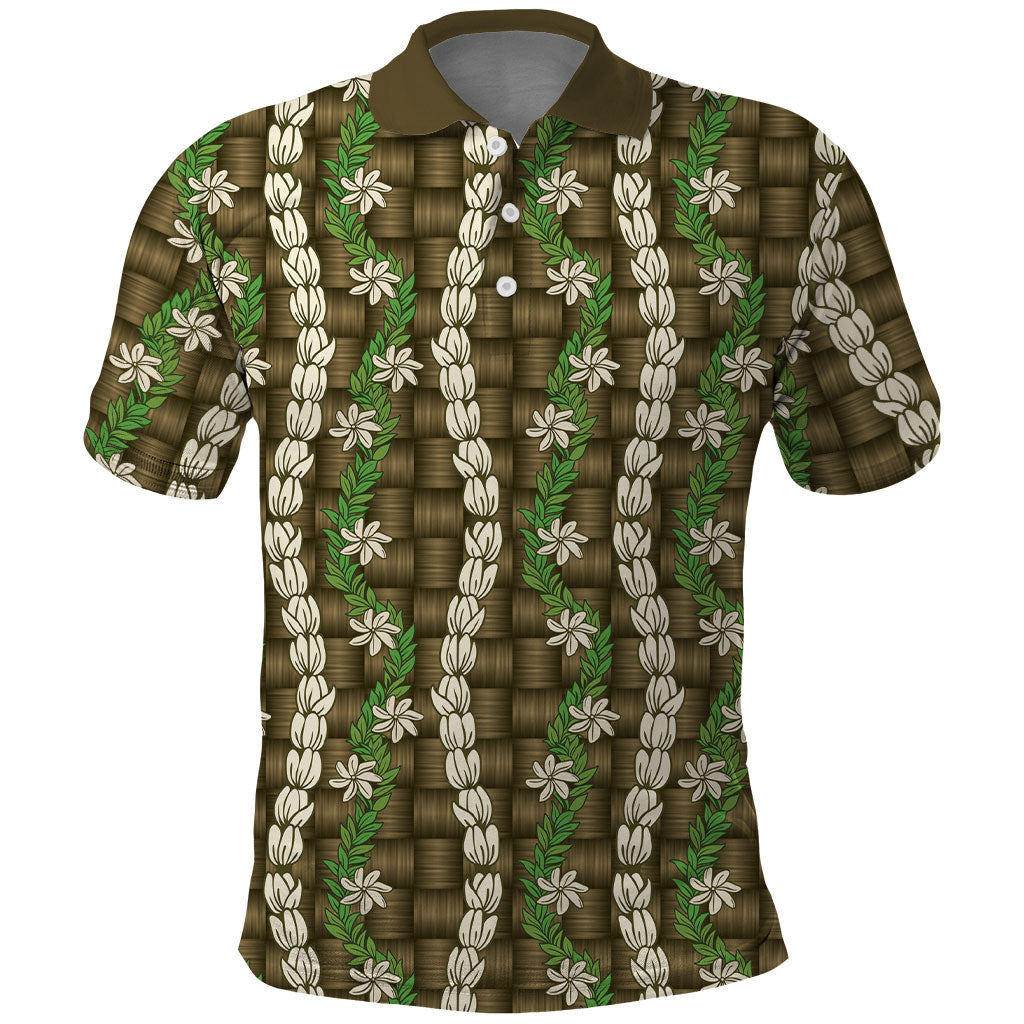 Pikake Maile Tiare Lei Polo Shirt Natural Lauhala Pattern