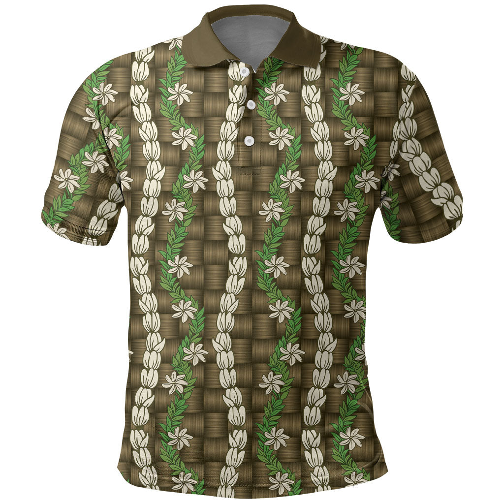 Pikake Maile Tiare Lei Polo Shirt Natural Lauhala Pattern LT01 Brown - Polynesian Pride