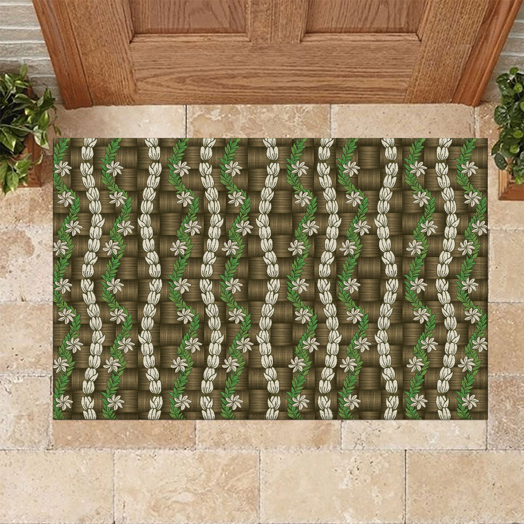 Pikake Maile Tiare Lei Rubber Doormat Natural Lauhala Pattern LT01 Brown - Polynesian Pride