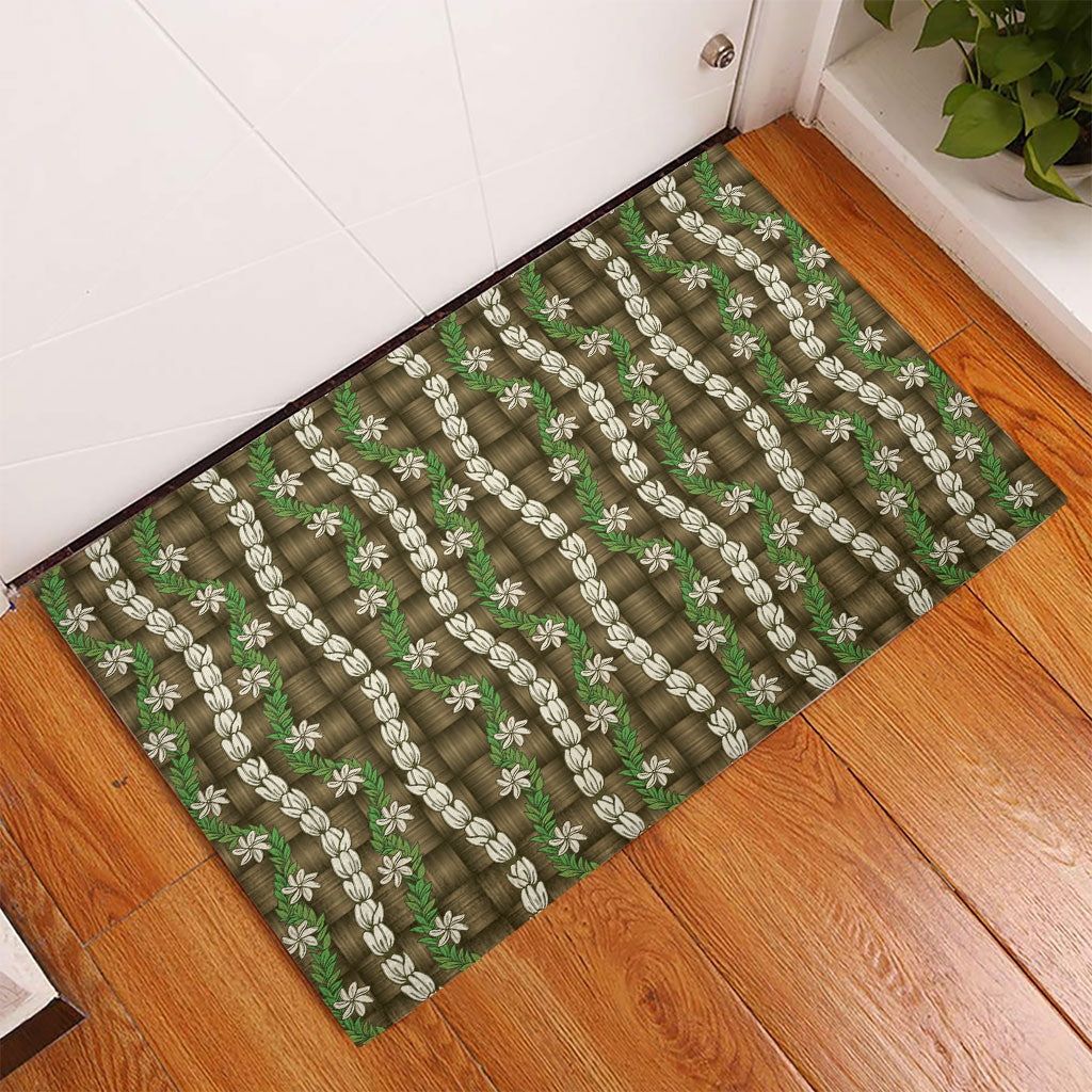 Pikake Maile Tiare Lei Rubber Doormat Natural Lauhala Pattern