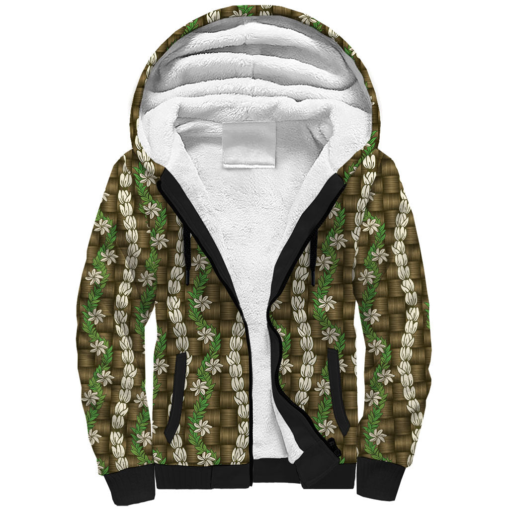 Pikake Maile Tiare Lei Sherpa Hoodie Natural Lauhala Pattern LT01 Unisex Brown - Polynesian Pride