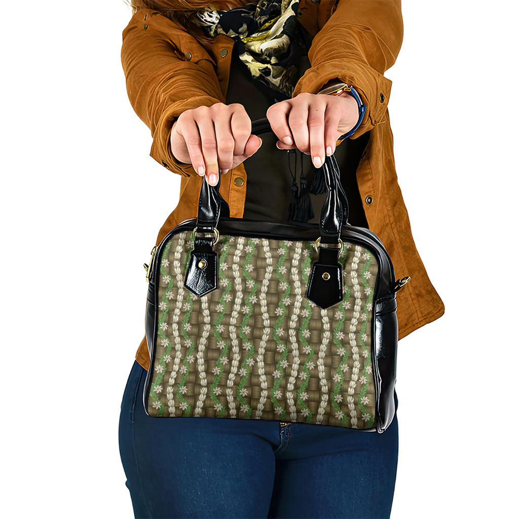 Pikake Maile Tiare Lei Shoulder Handbag Natural Lauhala Pattern LT01 One Size Brown - Polynesian Pride
