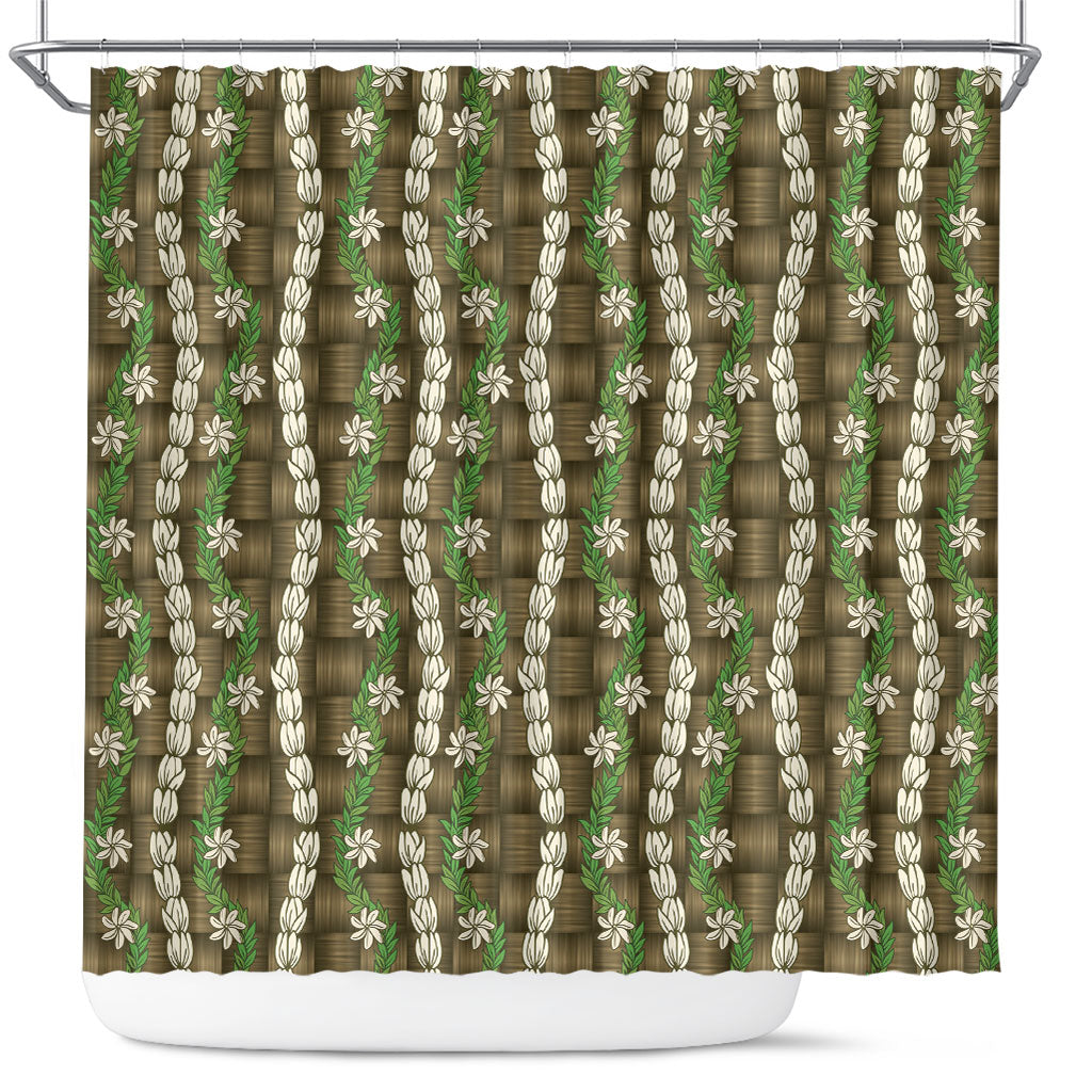 Pikake Maile Tiare Lei Shower Curtain Natural Lauhala Pattern LT01 Brown - Polynesian Pride