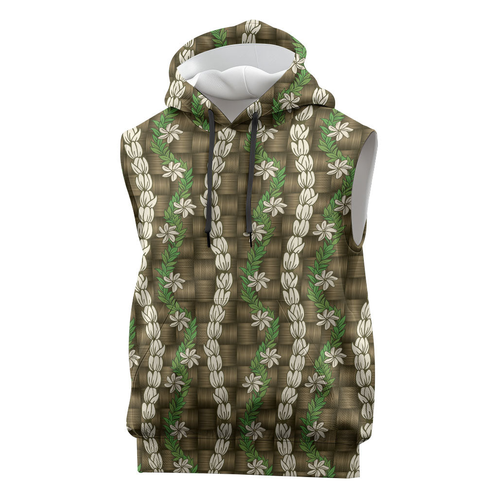 Pikake Maile Tiare Lei Sleeveless Hoodie Natural Lauhala Pattern LT01 Brown - Polynesian Pride