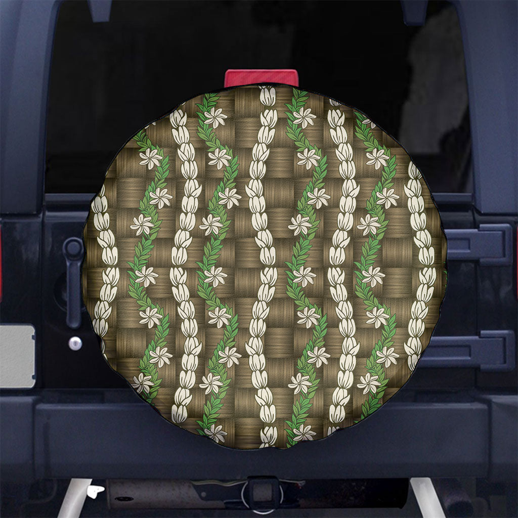 Pikake Maile Tiare Lei Spare Tire Cover Natural Lauhala Pattern LT01 No hole Brown - Polynesian Pride