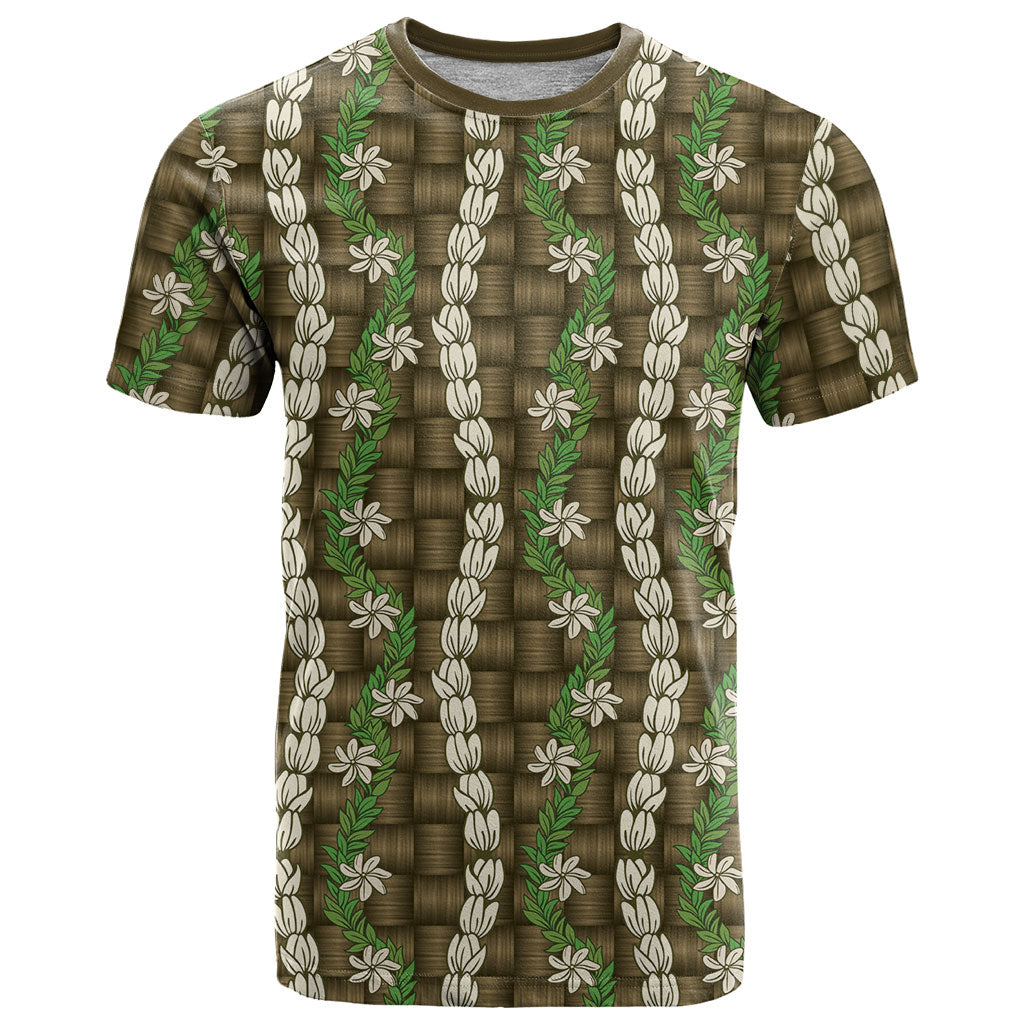 Pikake Maile Tiare Lei T Shirt Natural Lauhala Pattern LT01 Brown - Polynesian Pride