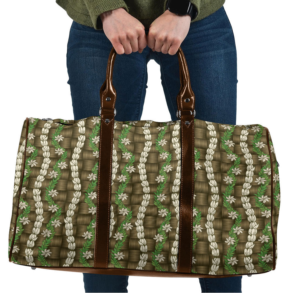 Pikake Maile Tiare Lei Travel Bag Natural Lauhala Pattern LT01 Brown - Polynesian Pride