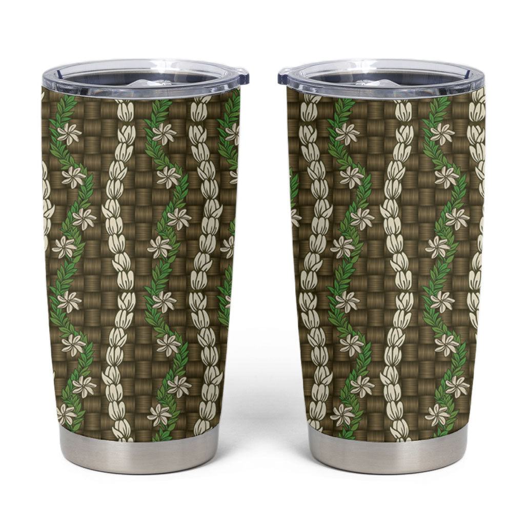 Pikake Maile Tiare Lei Tumbler Cup Natural Lauhala Pattern LT01 Brown - Polynesian Pride