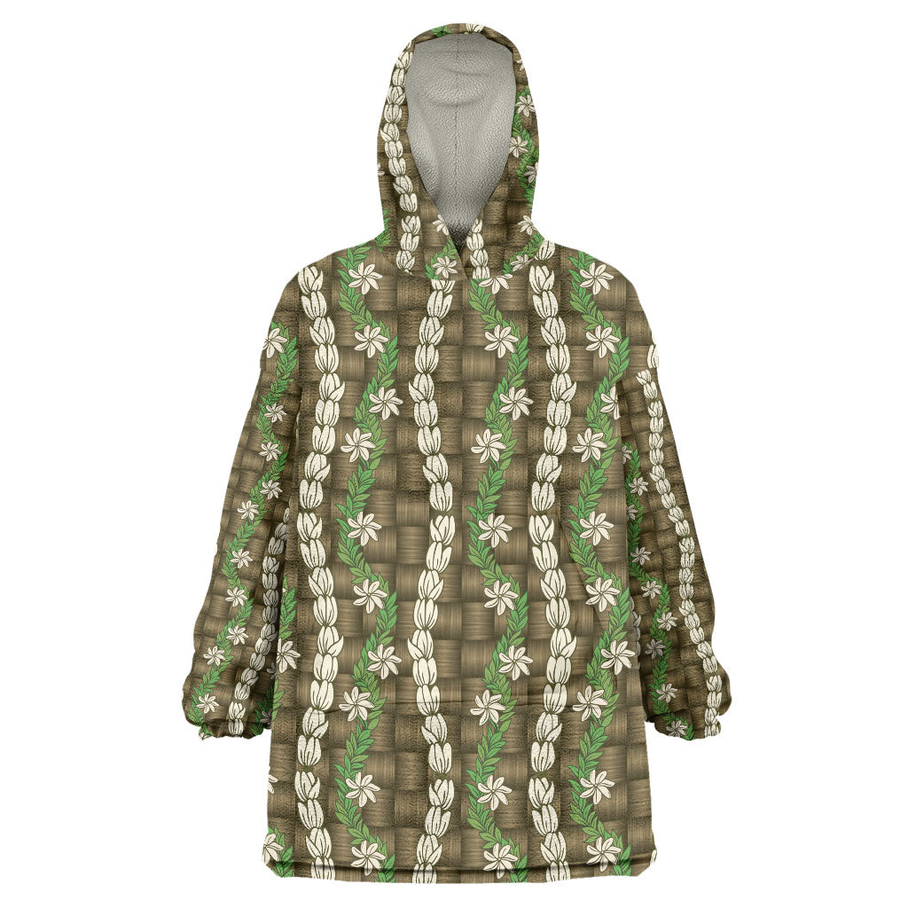 Pikake Maile Tiare Lei Wearable Blanket Hoodie Natural Lauhala Pattern LT01 One Size Brown - Polynesian Pride