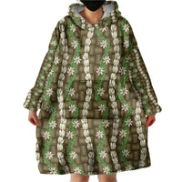 Pikake Maile Tiare Lei Wearable Blanket Hoodie Natural Lauhala Pattern