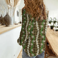 Pikake Maile Tiare Lei Women Casual Shirt Natural Lauhala Pattern