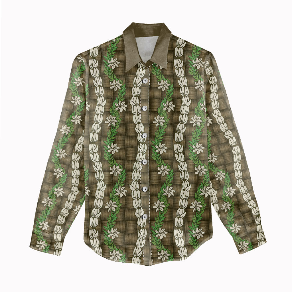 Pikake Maile Tiare Lei Women Casual Shirt Natural Lauhala Pattern