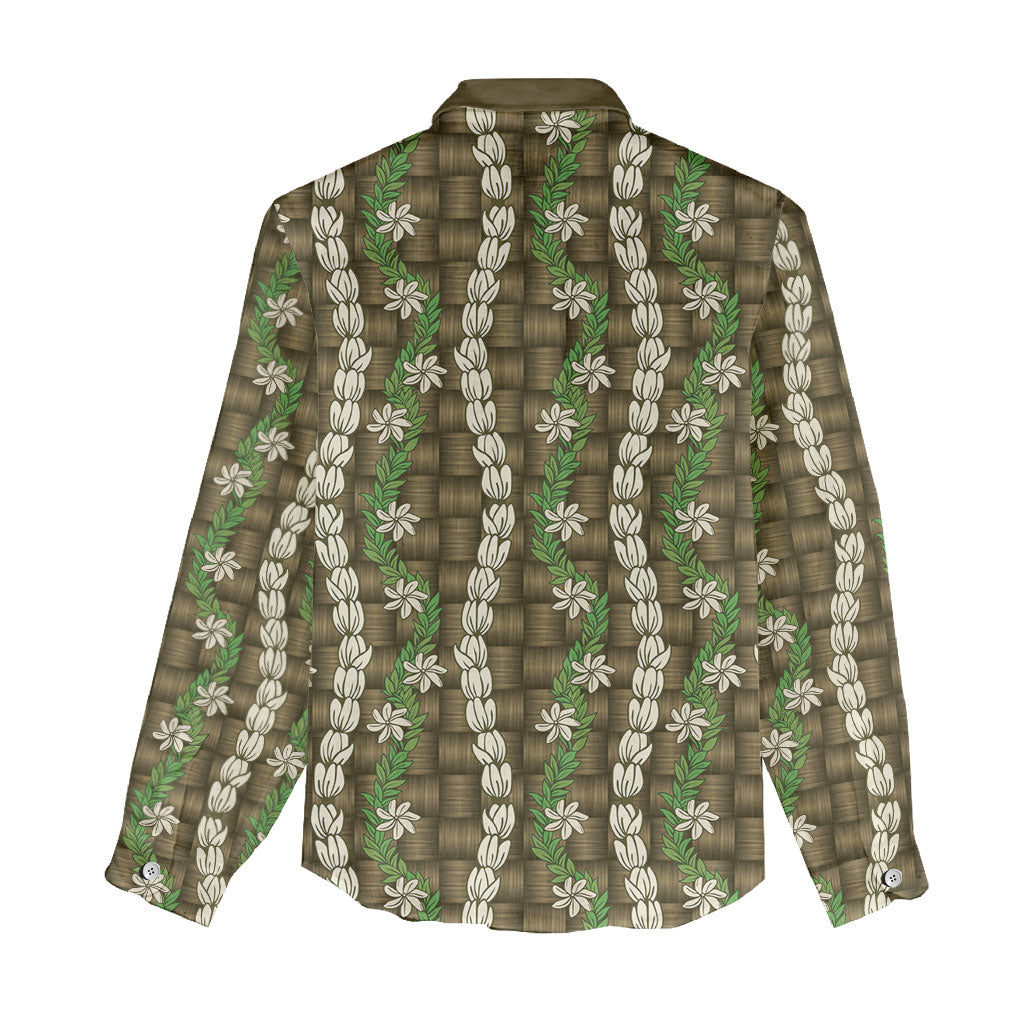 Pikake Maile Tiare Lei Women Casual Shirt Natural Lauhala Pattern