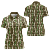 Pikake Maile Tiare Lei Women Polo Shirt Natural Lauhala Pattern