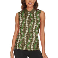 Pikake Maile Tiare Lei Women Sleeveless Polo Shirt Natural Lauhala Pattern