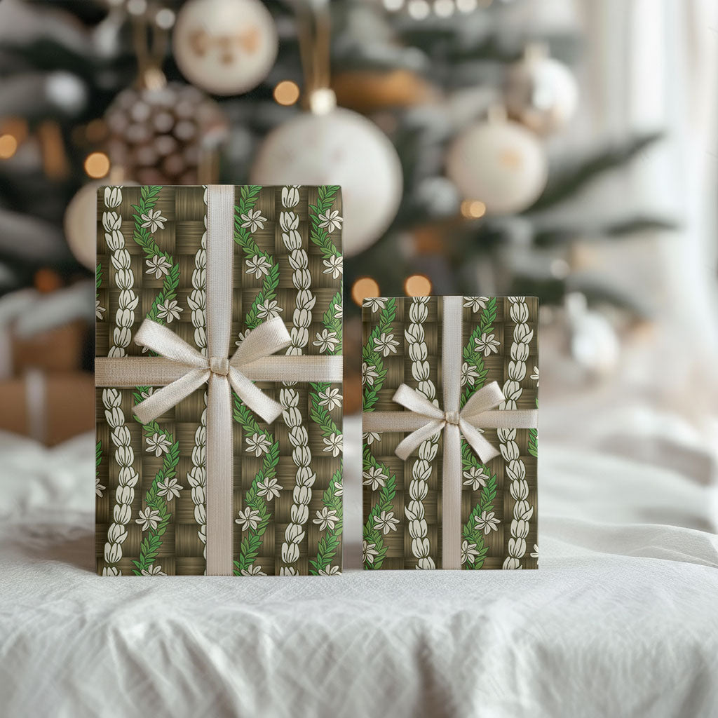 Pikake Maile Tiare Lei Wrapping Paper Natural Lauhala Pattern