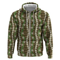 Pikake Maile Tiare Lei Zip Hoodie Natural Lauhala Pattern