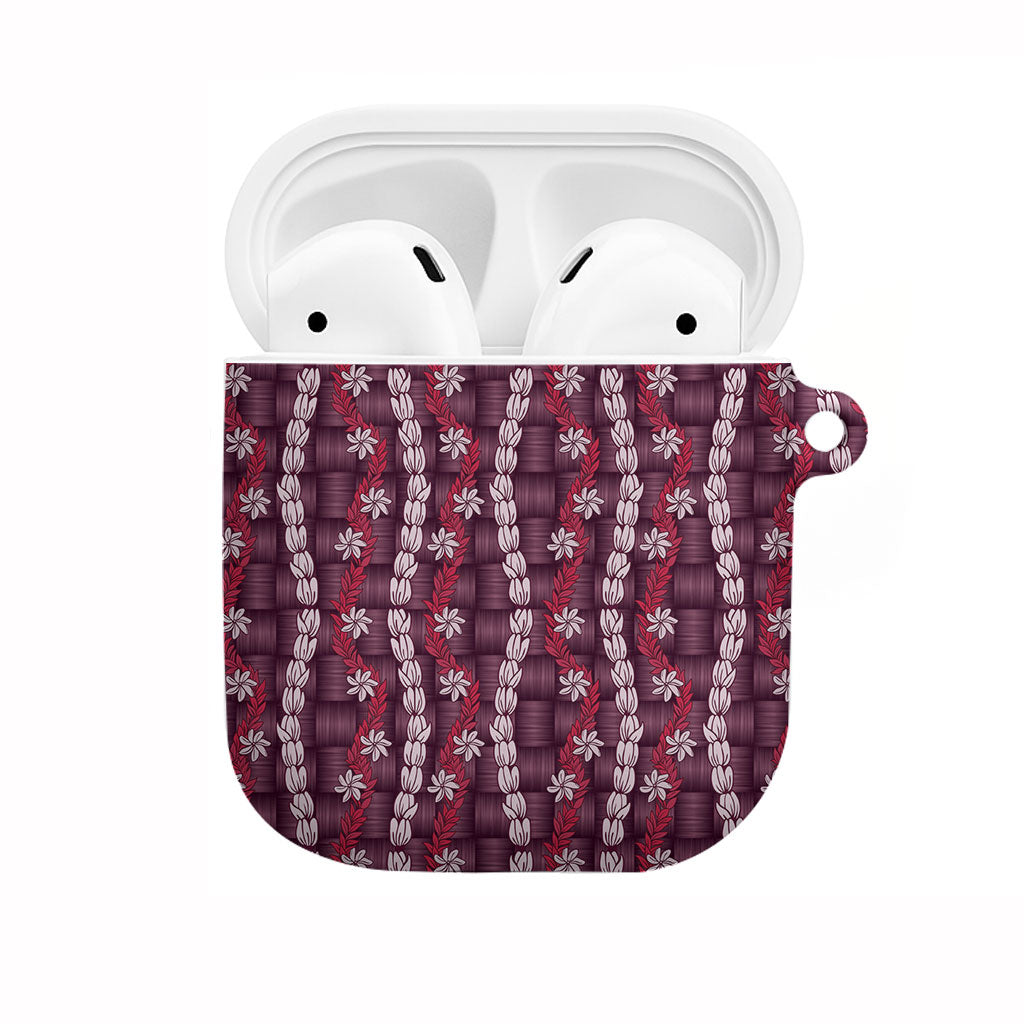 Pikake Maile Tiare Lei AirPods Case Akala Lauhala Pattern LT01 Pink - Polynesian Pride