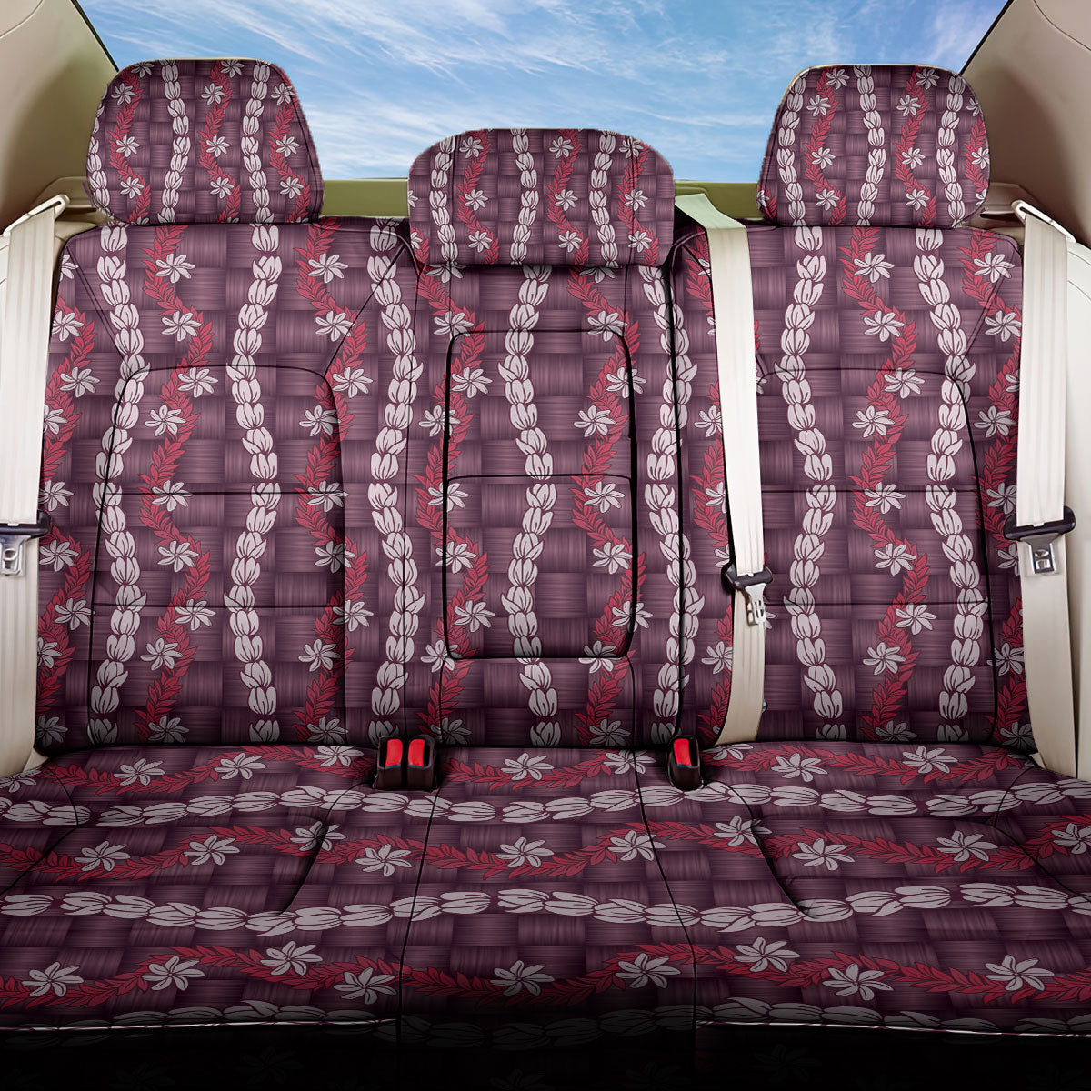 Pikake Maile Tiare Lei Back Car Seat Cover Akala Lauhala Pattern LT01 One Size Pink - Polynesian Pride