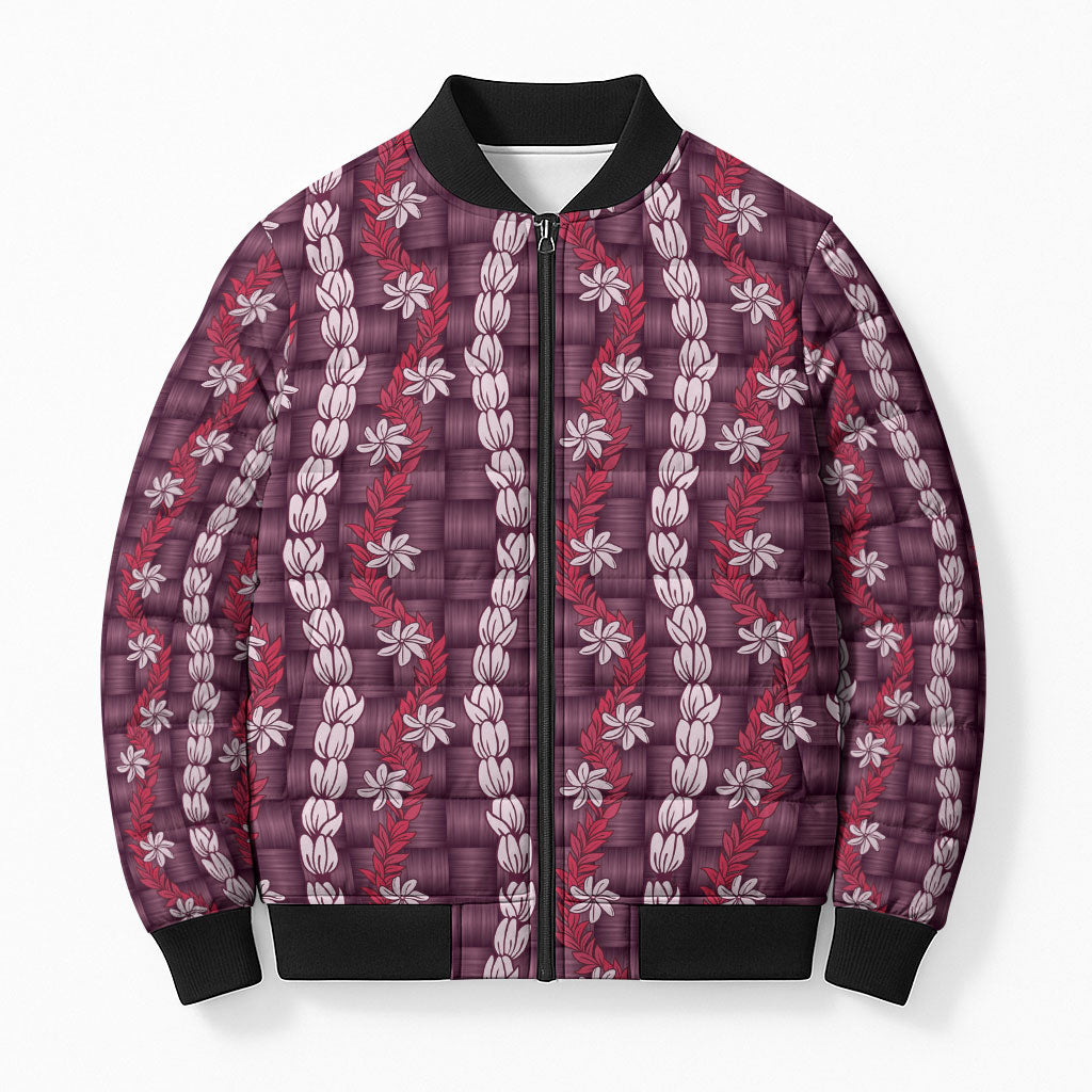 Pikake Maile Tiare Lei Bomber Puffer Jacket Akala Lauhala Pattern