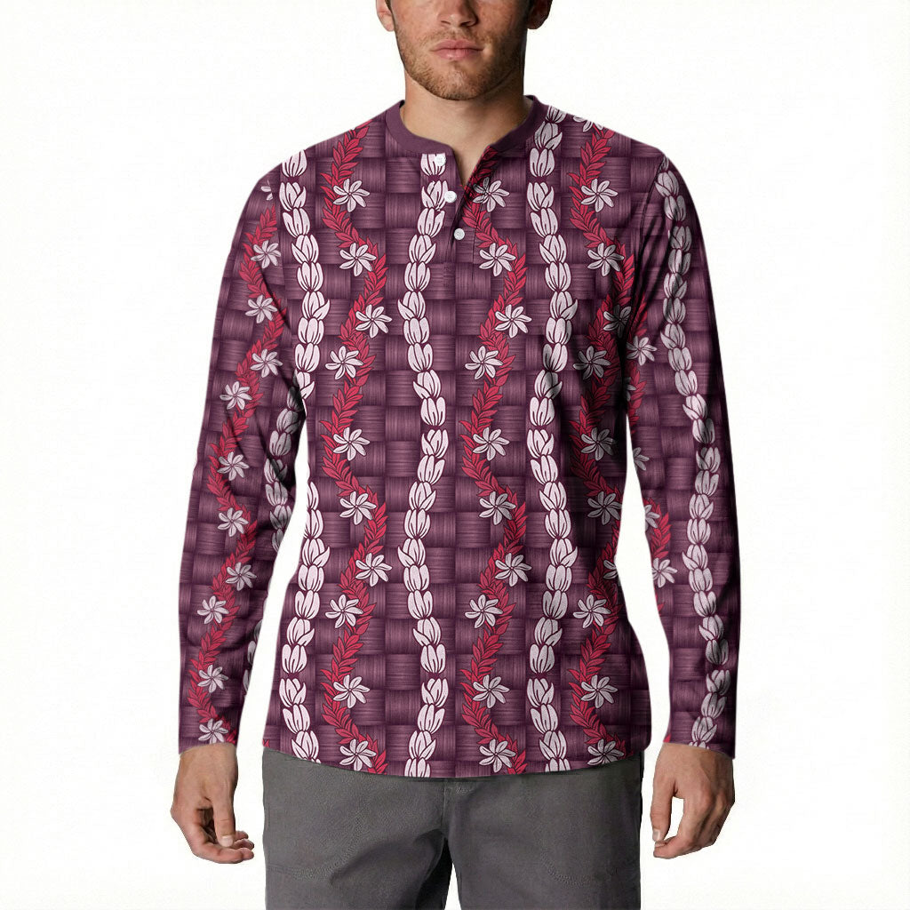 Pikake Maile Tiare Lei Button Sweatshirt Akala Lauhala Pattern