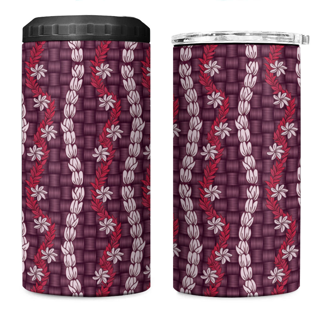 Pikake Maile Tiare Lei 4 in 1 Can Cooler Tumbler Akala Lauhala Pattern LT01 One Size: 16 oz Pink - Polynesian Pride