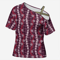Pikake Maile Tiare Lei Cross Shoulder Shirt Akala Lauhala Pattern