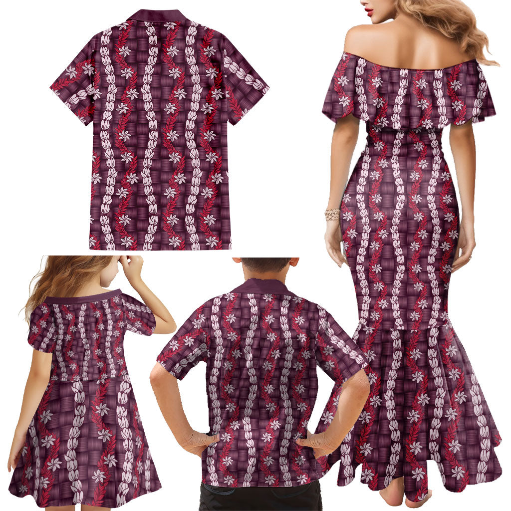 Pikake Maile Tiare Lei Family Matching Mermaid Dress and Hawaiian Shirt Akala Lauhala Pattern LT01 - Polynesian Pride