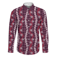 Pikake Maile Tiare Lei Family Matching Mermaid Dress and Hawaiian Shirt Akala Lauhala Pattern LT01 Dad's Shirt - Long Sleeve Pink - Polynesian Pride