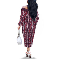 Pikake Maile Tiare Lei Family Matching Off The Shoulder Long Sleeve Dress and Hawaiian Shirt Akala Lauhala Pattern LT01 - Polynesian Pride