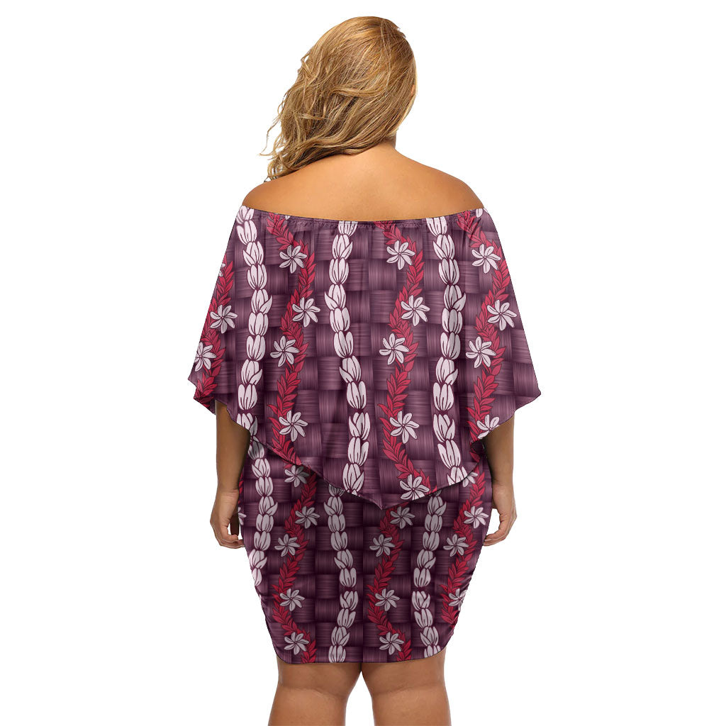 Pikake Maile Tiare Lei Family Matching Off Shoulder Short Dress and Hawaiian Shirt Akala Lauhala Pattern LT01 - Polynesian Pride