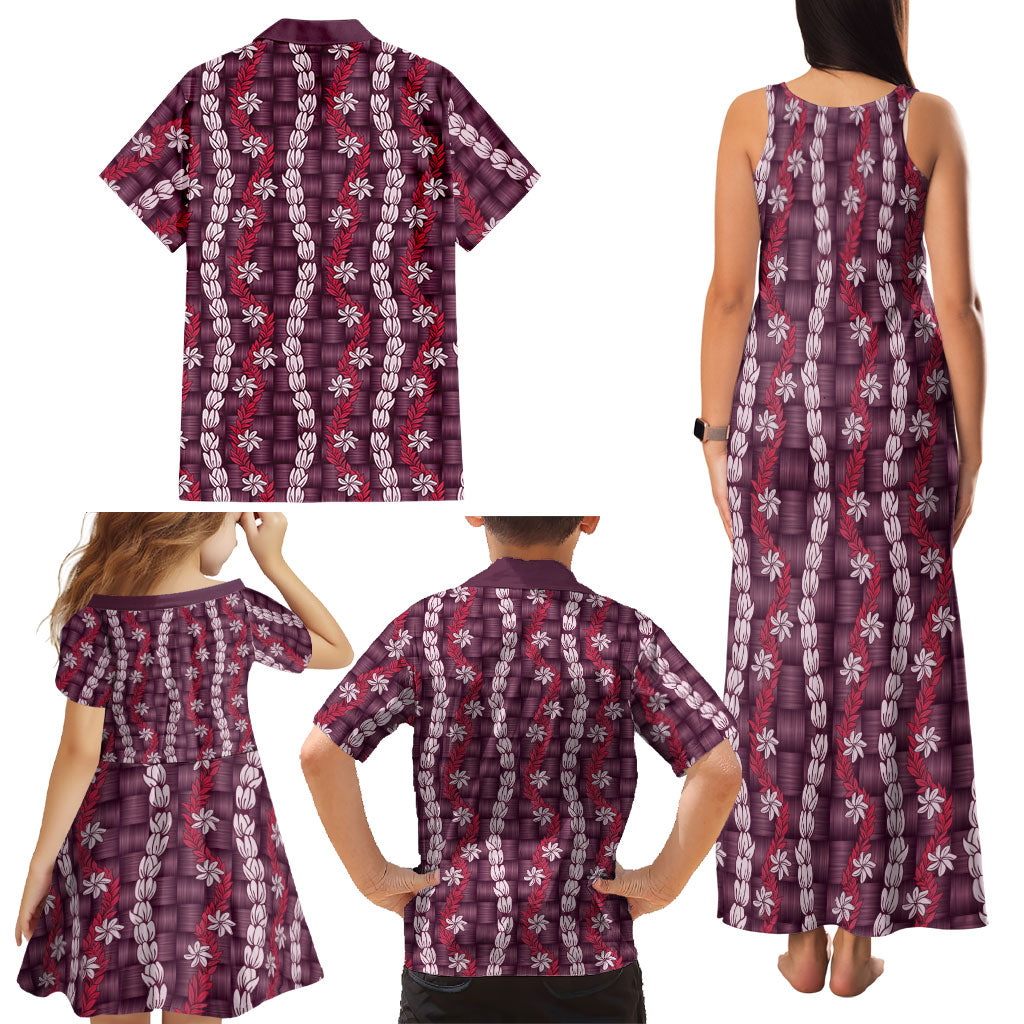 Pikake Maile Tiare Lei Family Matching Tank Maxi Dress and Hawaiian Shirt Akala Lauhala Pattern LT01 - Polynesian Pride