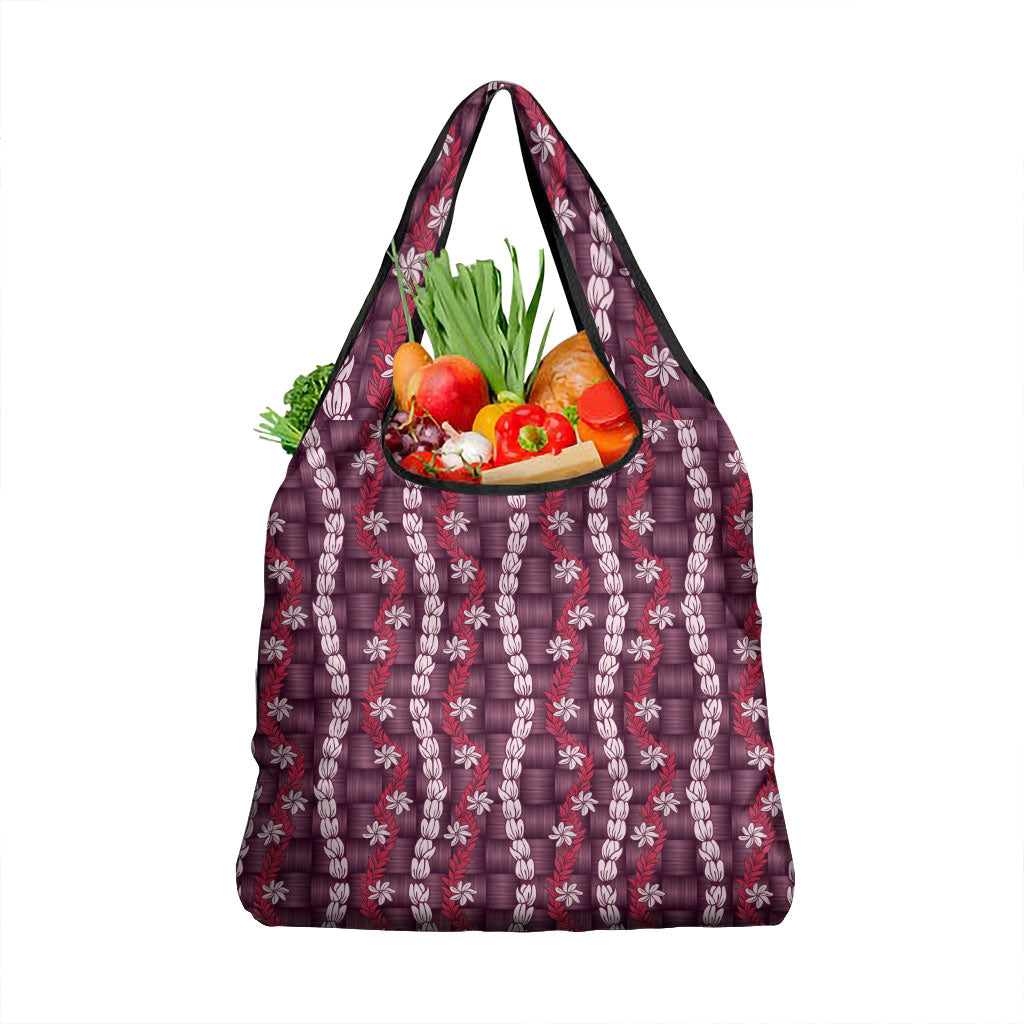 Pikake Maile Tiare Lei Grocery Bag Akala Lauhala Pattern LT01 1-pack One Size Pink - Polynesian Pride