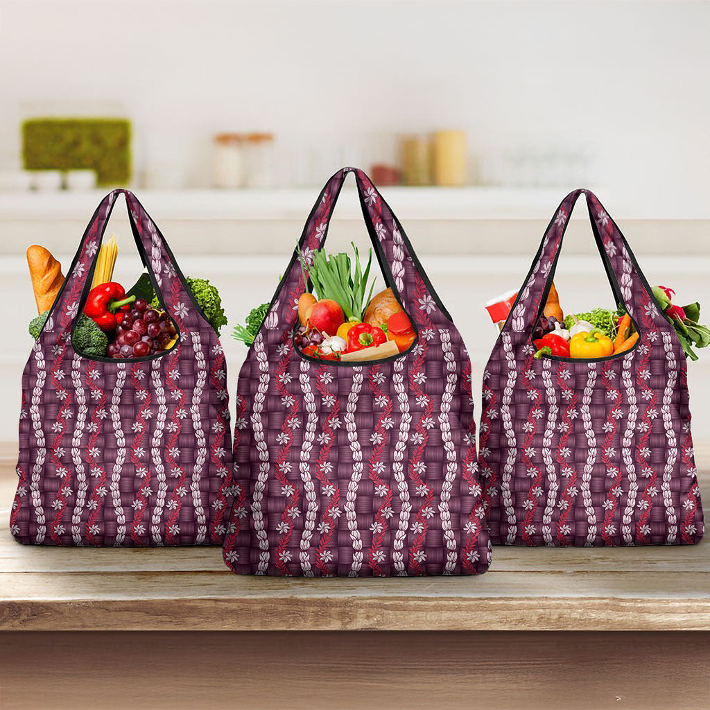 Pikake Maile Tiare Lei Grocery Bag Akala Lauhala Pattern