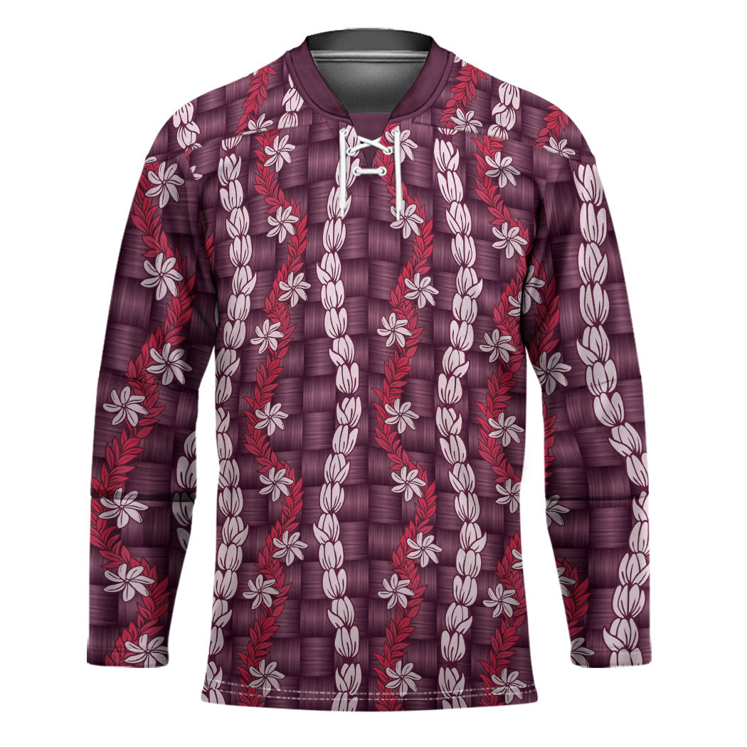 Pikake Maile Tiare Lei Hockey Jersey Akala Lauhala Pattern LT01 Unisex Pink - Polynesian Pride