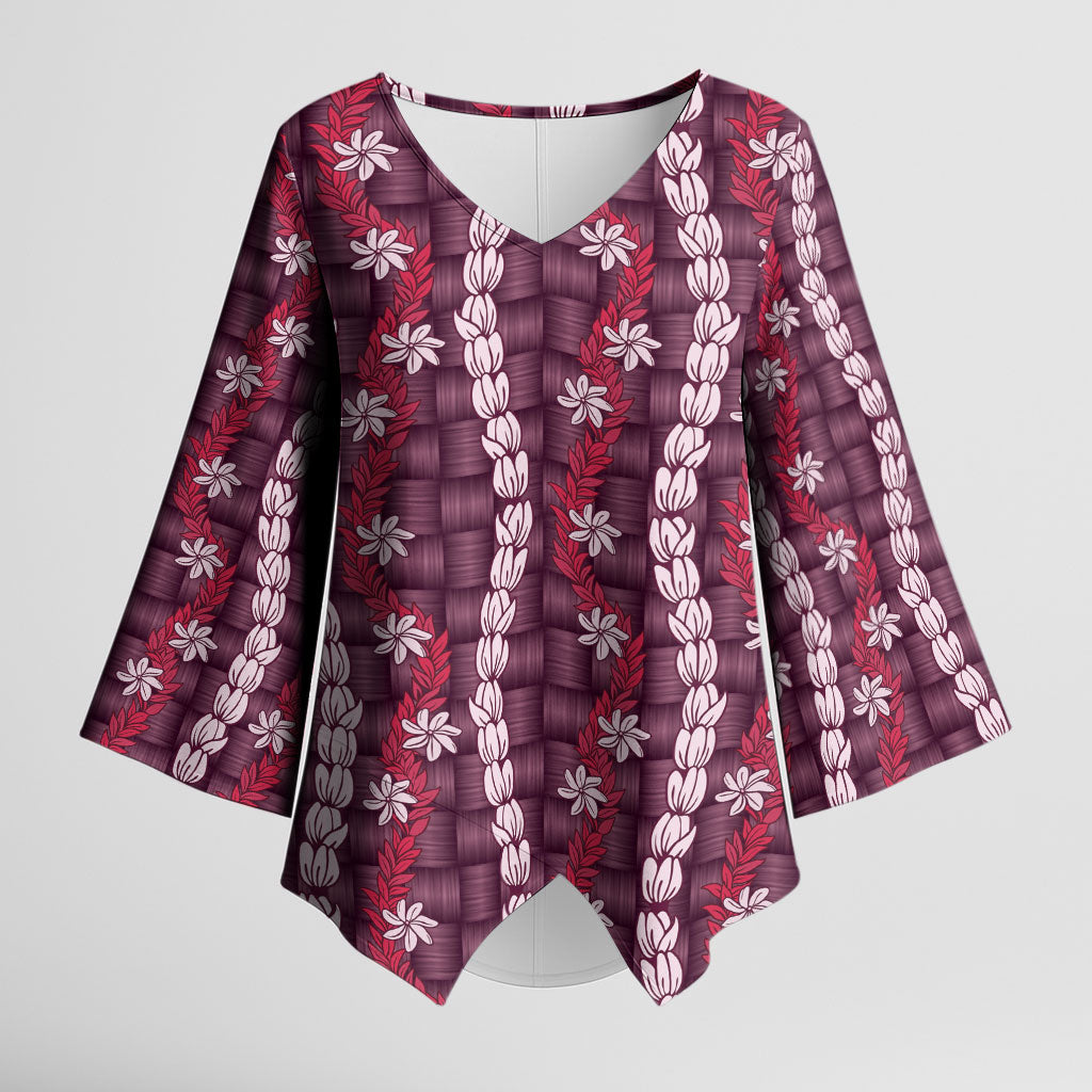 Pikake Maile Tiare Lei Kimono Sleeve Blouse Akala Lauhala Pattern LT01 Female Pink - Polynesian Pride