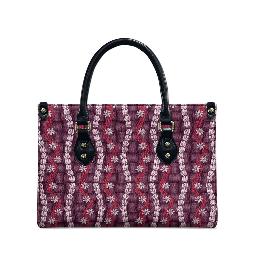 Pikake Maile Tiare Lei Leather Bag Akala Lauhala Pattern
