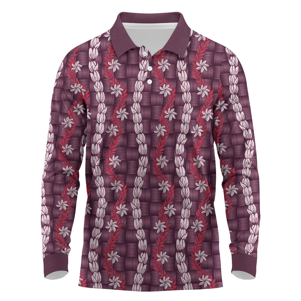 Pikake Maile Tiare Lei Long Sleeve Polo Shirt Akala Lauhala Pattern