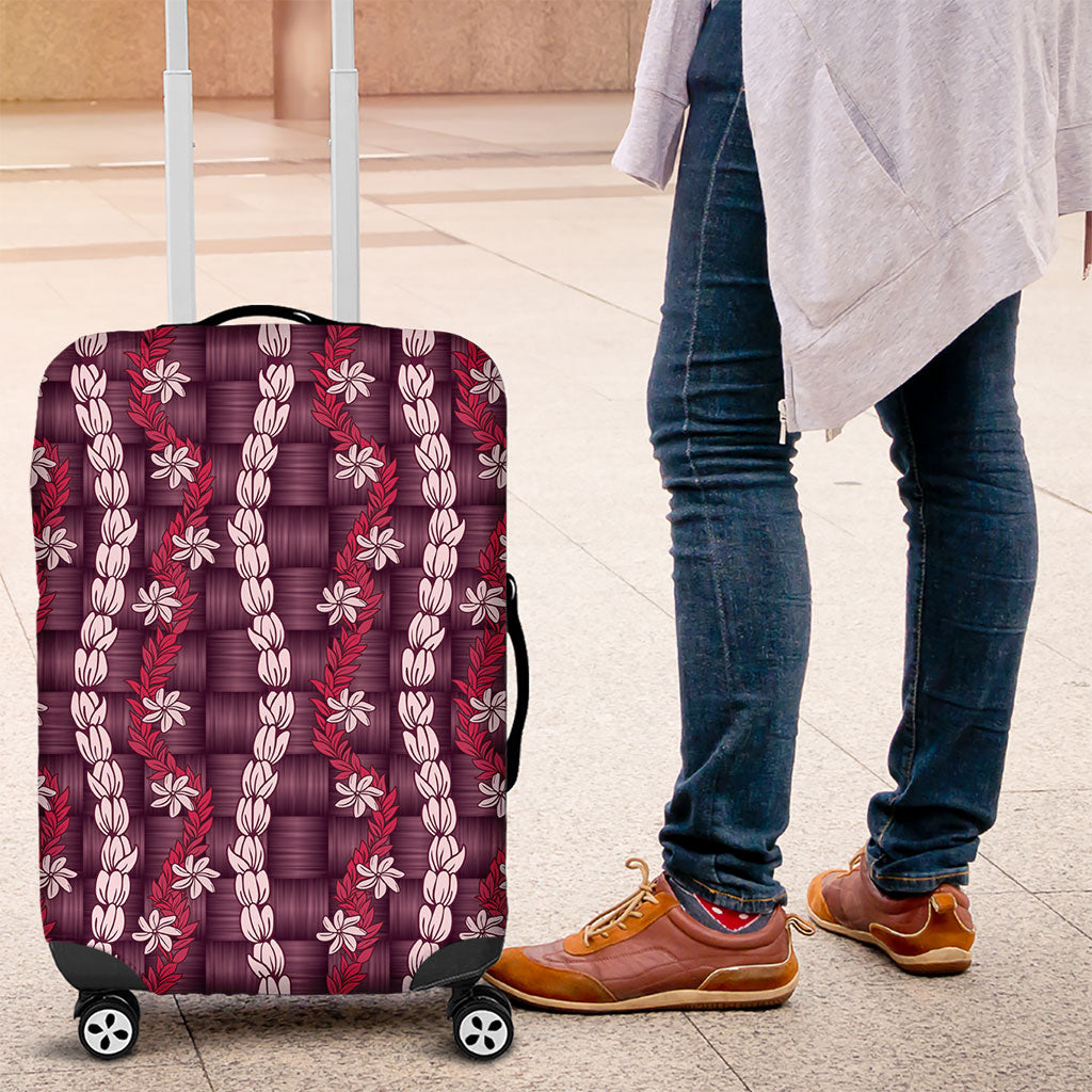 Pikake Maile Tiare Lei Luggage Cover Akala Lauhala Pattern LT01 Pink - Polynesian Pride