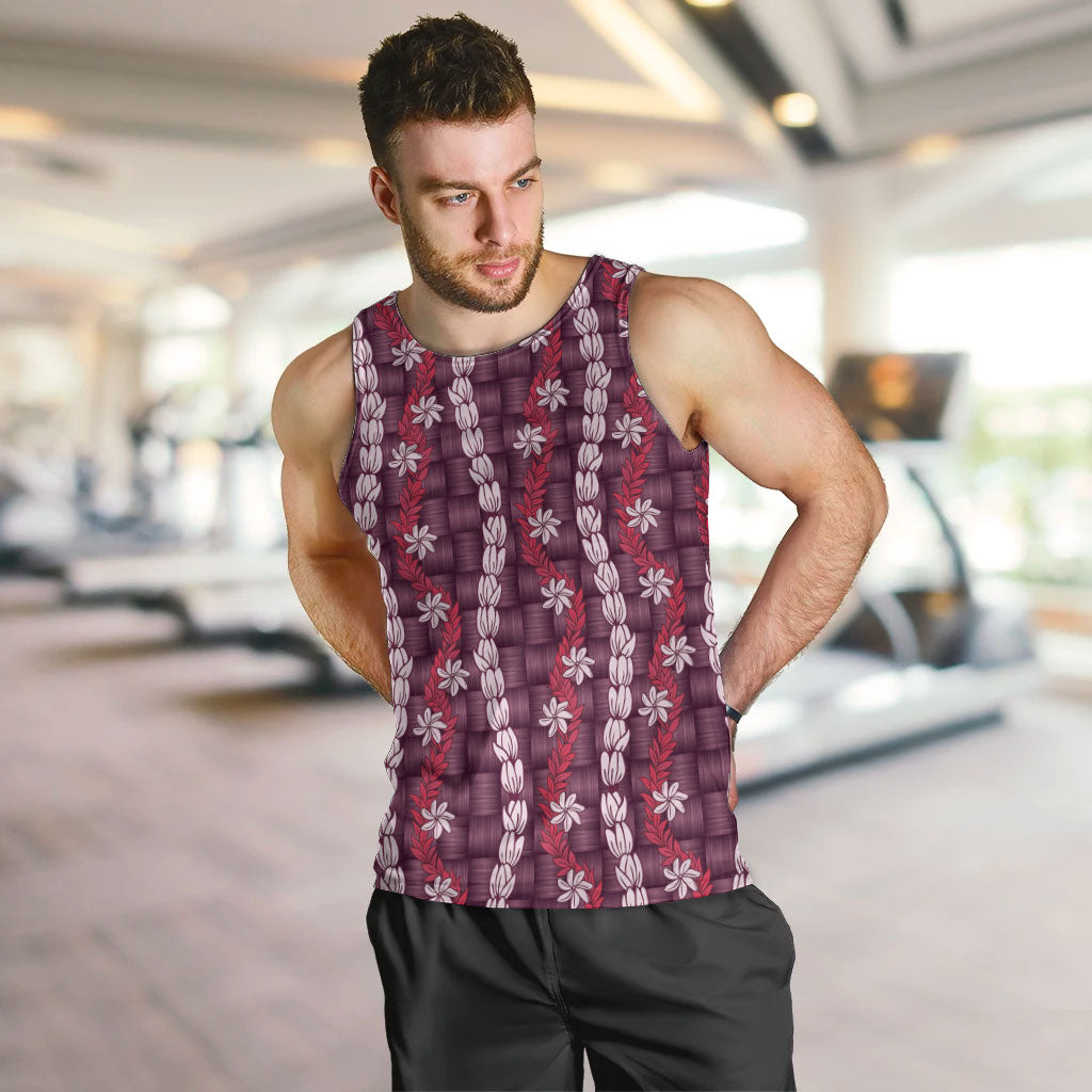 Pikake Maile Tiare Lei Men Tank Top Akala Lauhala Pattern LT01 Pink - Polynesian Pride
