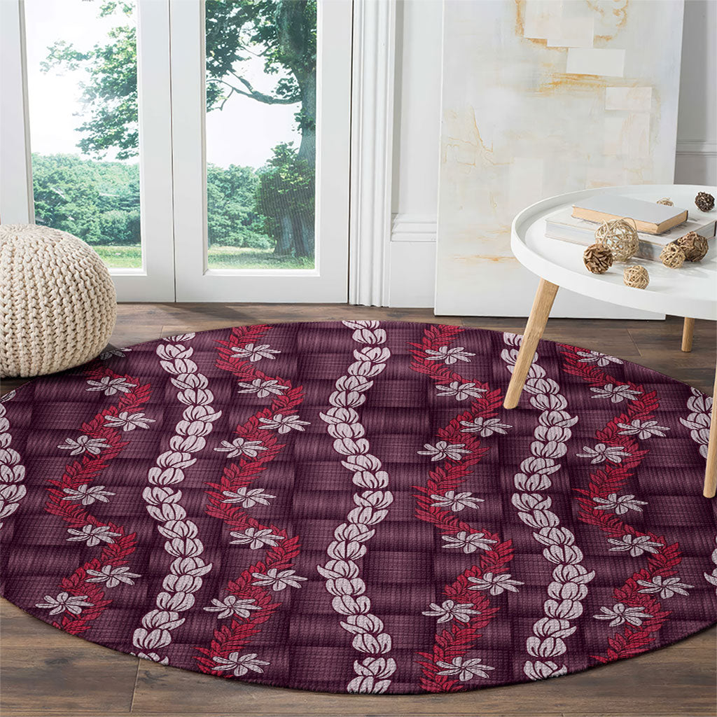 Pikake Maile Tiare Lei Round Carpet Akala Lauhala Pattern