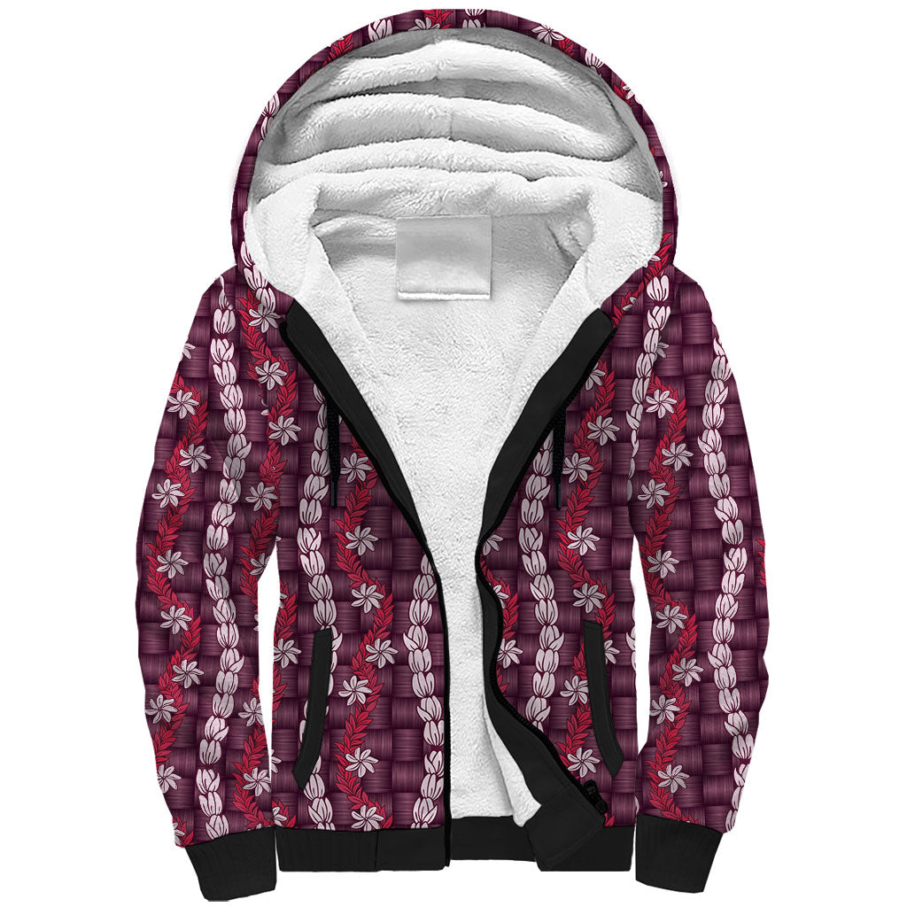 Pikake Maile Tiare Lei Sherpa Hoodie Akala Lauhala Pattern LT01 Unisex Pink - Polynesian Pride