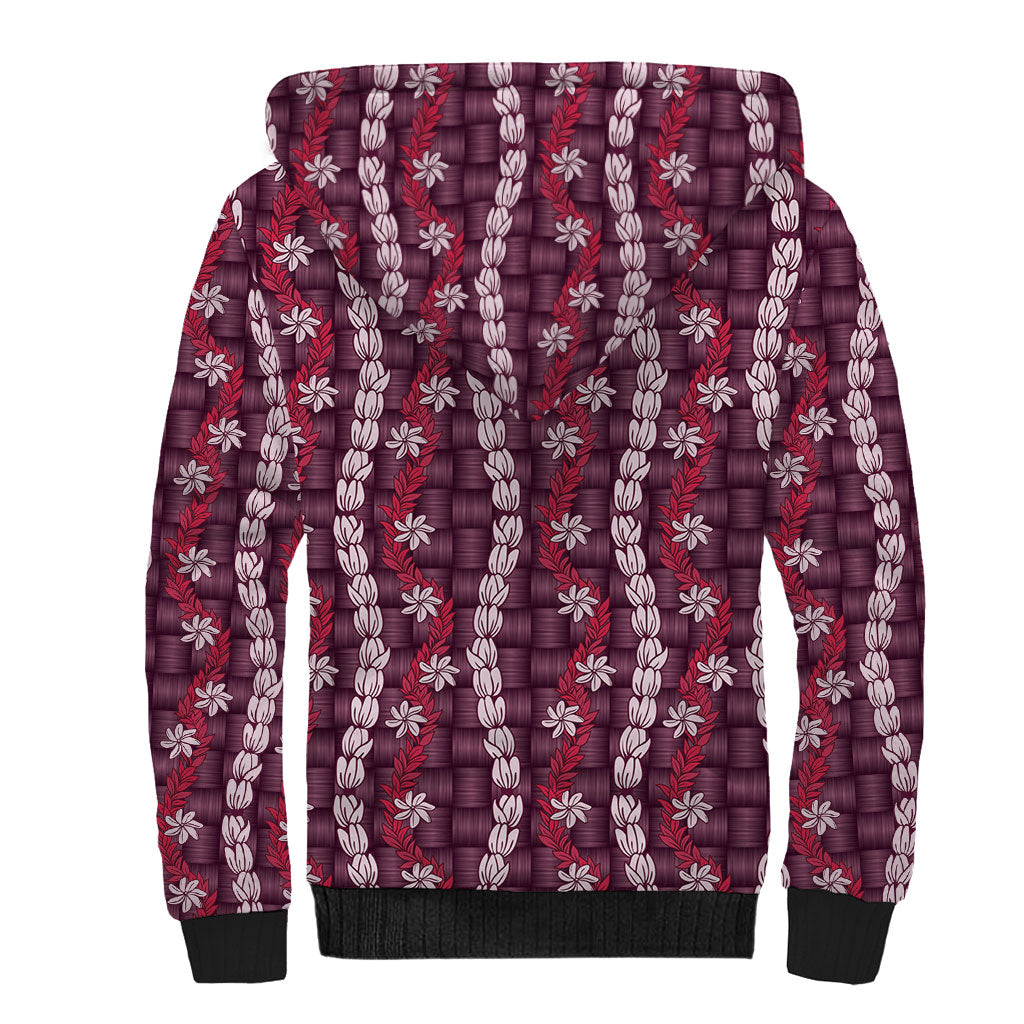 Pikake Maile Tiare Lei Sherpa Hoodie Akala Lauhala Pattern