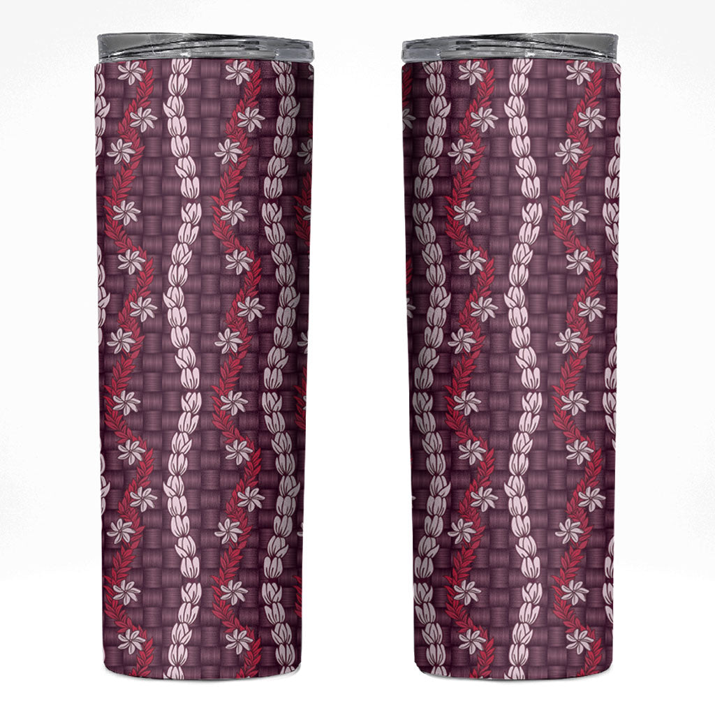Pikake Maile Tiare Lei Skinny Tumbler Akala Lauhala Pattern LT01 Pink - Polynesian Pride