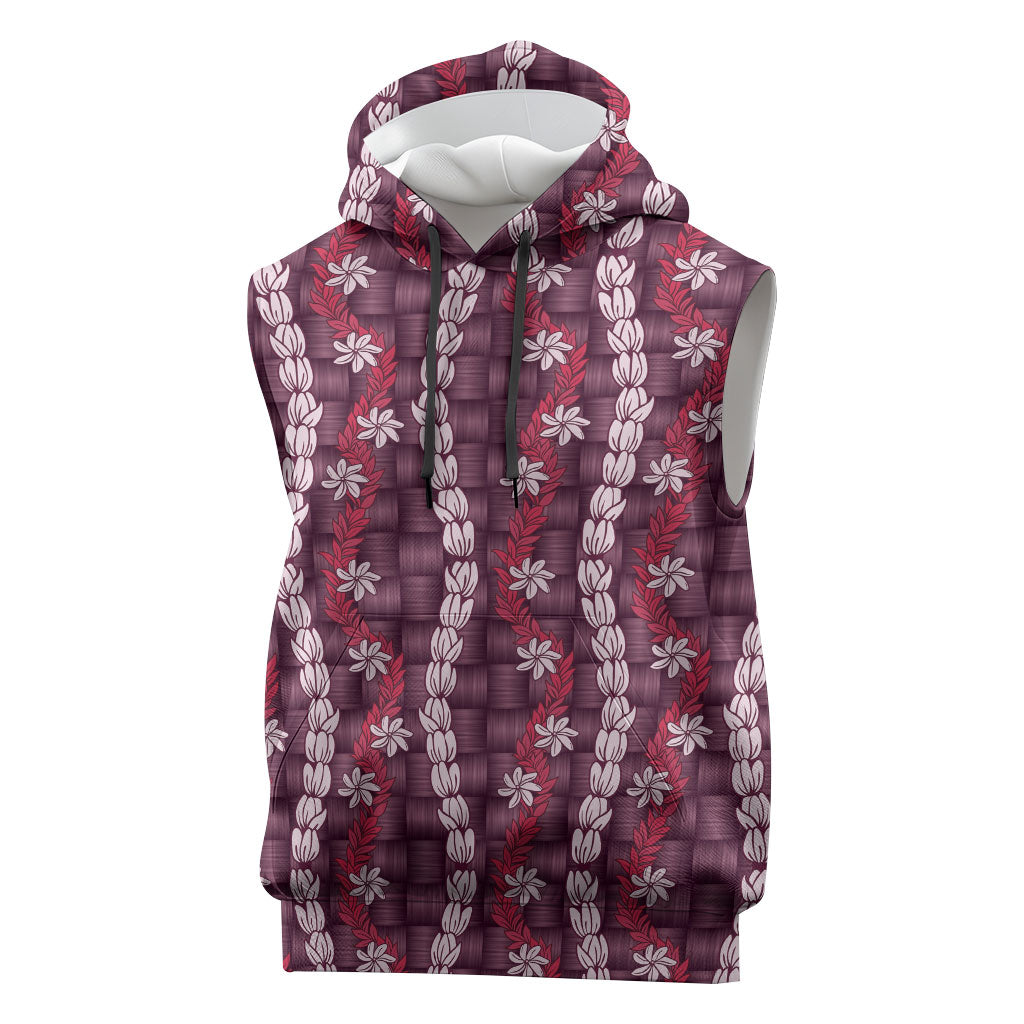 Pikake Maile Tiare Lei Sleeveless Hoodie Akala Lauhala Pattern LT01 Pink - Polynesian Pride