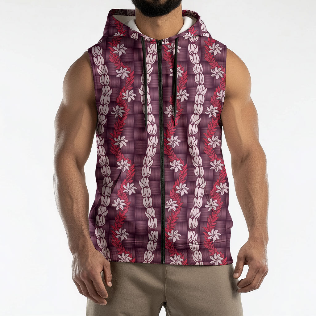 Pikake Maile Tiare Lei Sleeveless Zip Hoodie Akala Lauhala Pattern