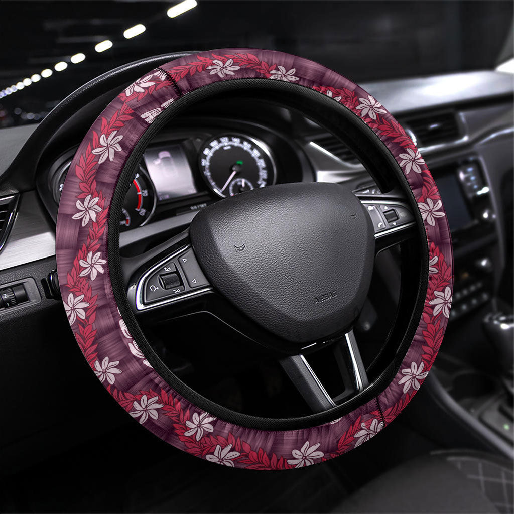 Pikake Maile Tiare Lei Steering Wheel Cover Akala Lauhala Pattern LT01 Universal Fit Pink - Polynesian Pride